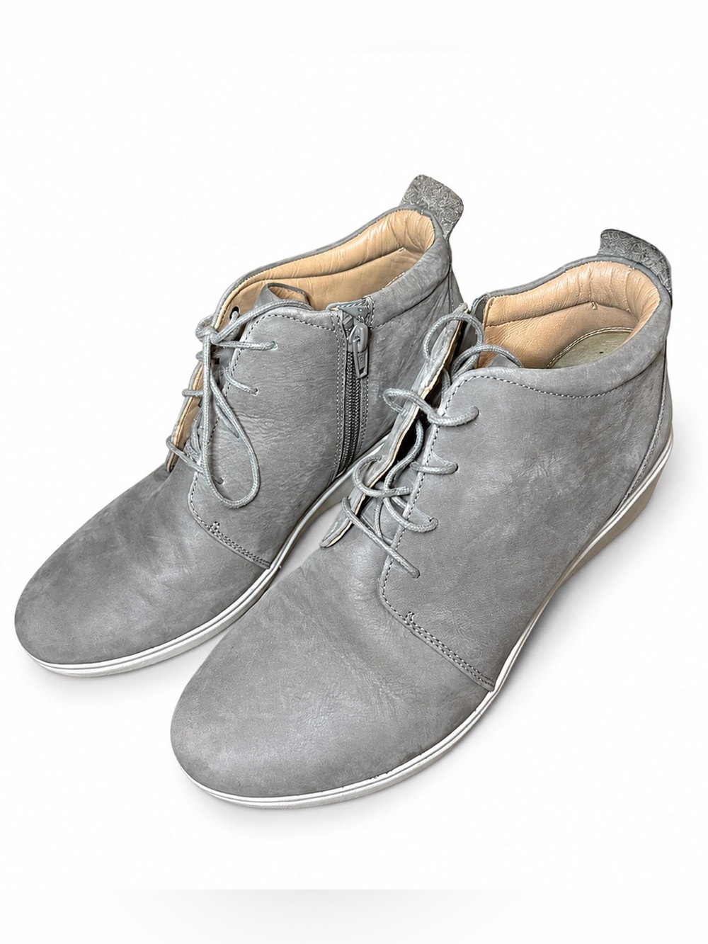 Clarks Unstructured Gray Leather Lace Up Side Zip Ankle Boots Women’s Size 9